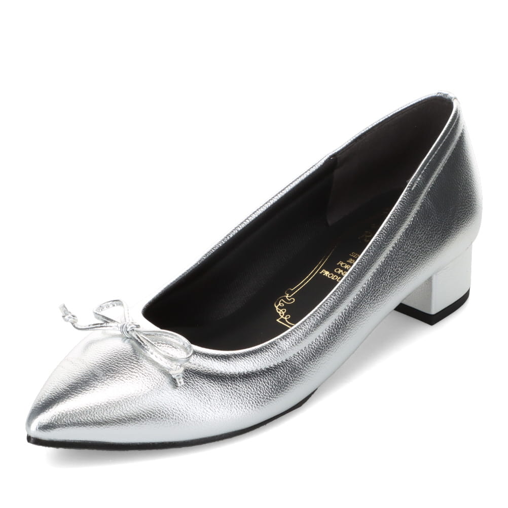 メタルルージュ Metal Rouge MR3020 レディース靴 靴 シューズ 2E相当 パンプス ローヒール 通勤 オフィス ビジネス 結婚式 パーティー フォーマル オケージョン 歩きやすい 疲れにくい ポインテッドトゥ チャンキーヒール リボン シンプル シルバー SP