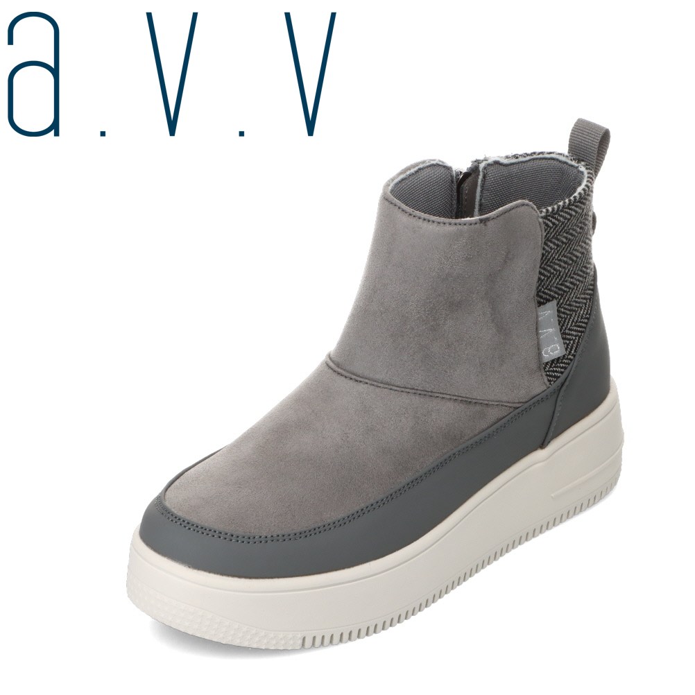 アー・ヴェ・ヴェ a.v.v avv-5130 レディース靴 靴 シューズ 3E ブーツ 防寒 ショート 美脚 厚底 ファスナー ジッパー チャック シンプル グレー SP