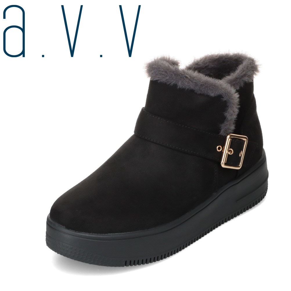 アー・ヴェ・ヴェ a.v.v avv-5132 レディース靴 靴 シューズ 3E ブーツ 防寒 ショート 美脚 厚底 ファー ファスナー ジッパー チャック シンプル ブラック SP