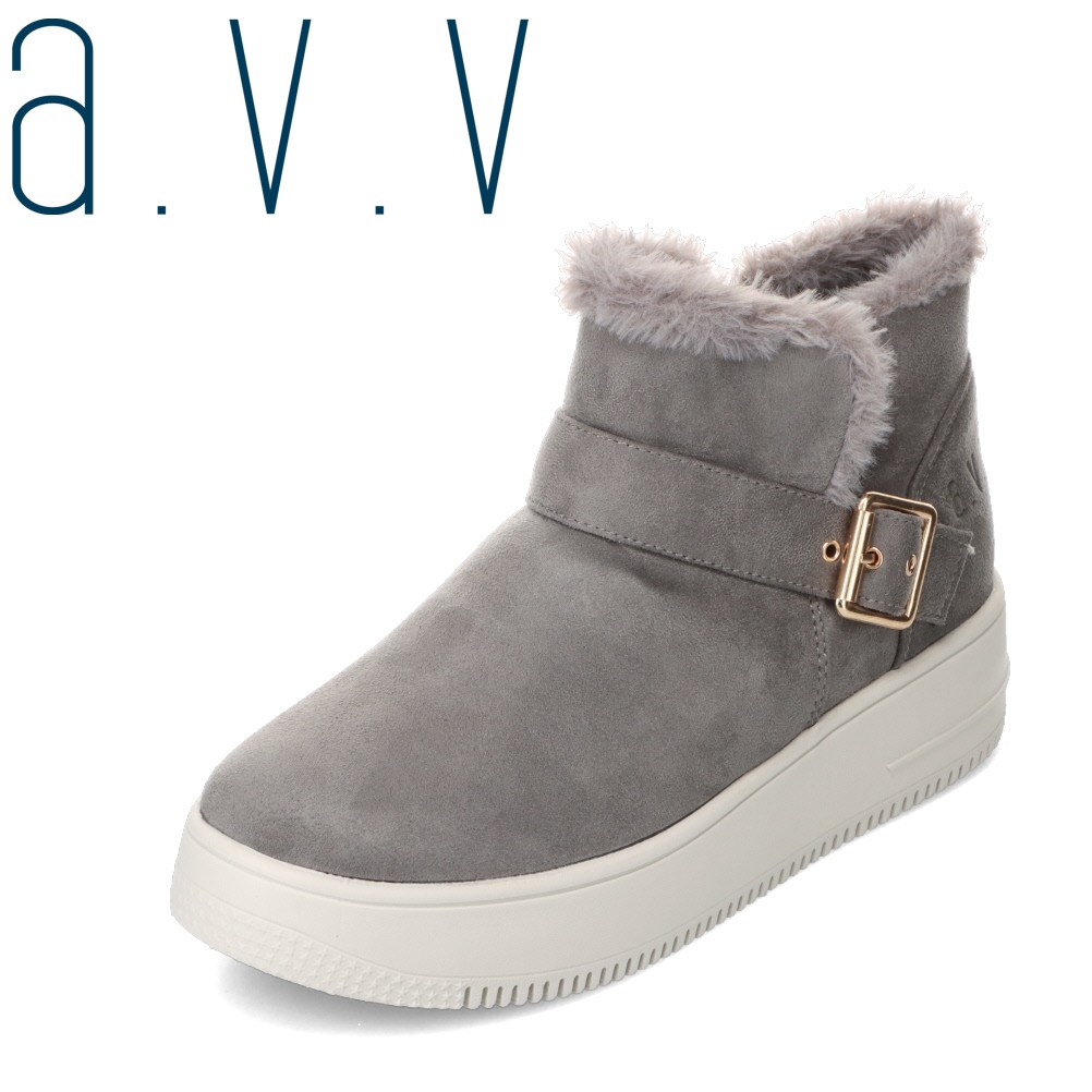 アー・ヴェ・ヴェ a.v.v avv-5132 レディース靴 靴 シューズ 3E ブーツ 防寒 ショート 美脚 厚底 ファー ファスナー ジッパー チャック シンプル グレー SP