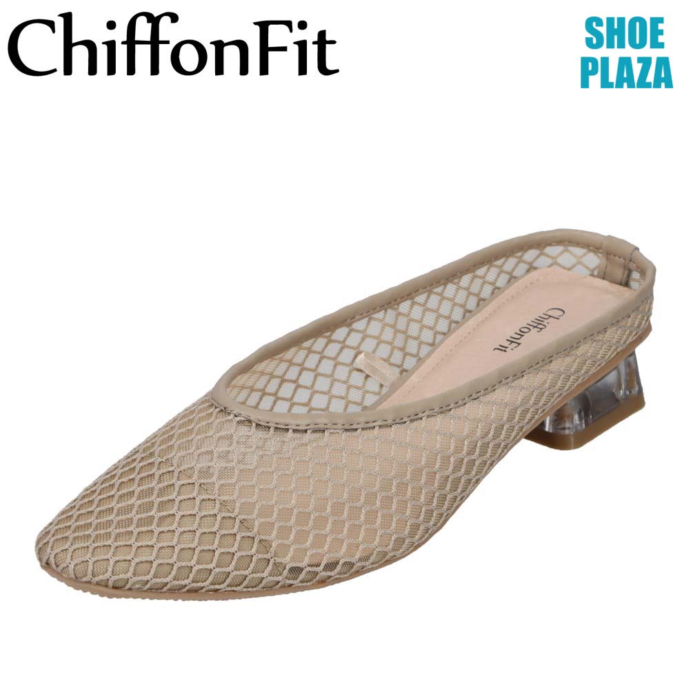 シフォンフィット ChiffonFit CF-140 レディース靴 靴 シューズ 2E相当 パンプス ミュール スクエアトゥ ローヒール 歩きやすい チュール 透け感 オーク SP