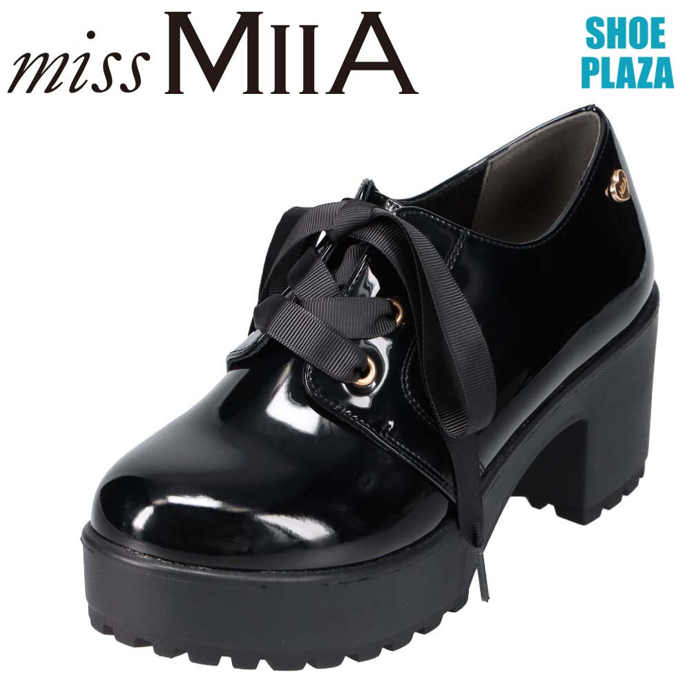 ミスミーア miss MIIA MA3711 レディース靴 靴 シューズ 2E相当 カジュアルシューズ 厚底 ボリューム レースアップ ラウンドトゥ ブラック×エナメル SP
