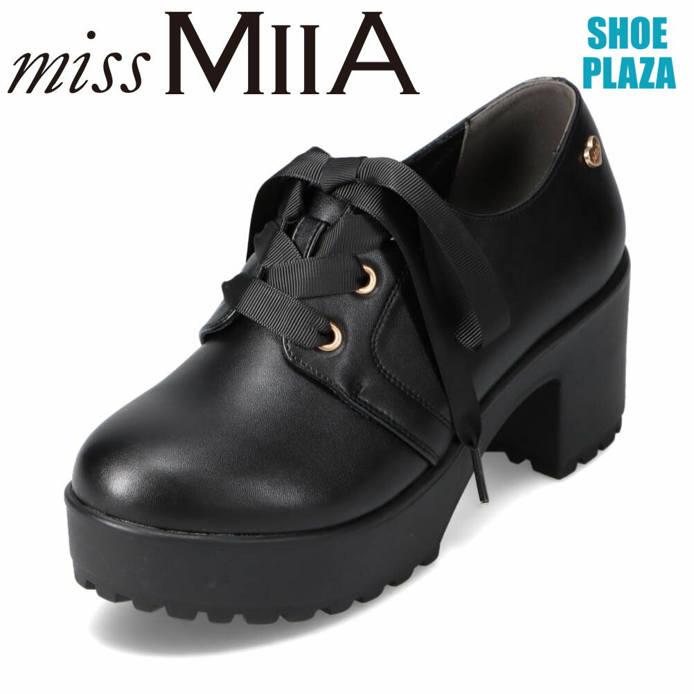 ミスミーア miss MIIA MA3711B レディース靴 靴 シューズ 2E相当 厚底 マニッシュシューズ レースアップ タンクソール ラギットソール 太めヒール 歩きやすい リボン かわいい ブラック SP