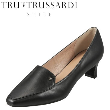 トラサルディ TRUSSARDI パンプス TRL3711 レディース靴 靴 シューズ E相当 スクウェアトゥ パンプス 本革 ローヒール シンプル オフィス 通勤 仕事 小さいサイズ対応 ブラック TSRC