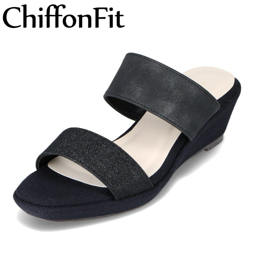 シフォンフィット ChiffonFit CF-5072 レディース靴 靴 シューズ E相当 ウェッジソールサンダル ダブルベルト グリッター キラキラ 美脚 厚底 おしゃれ 華やか ラメ ブラック TSRC