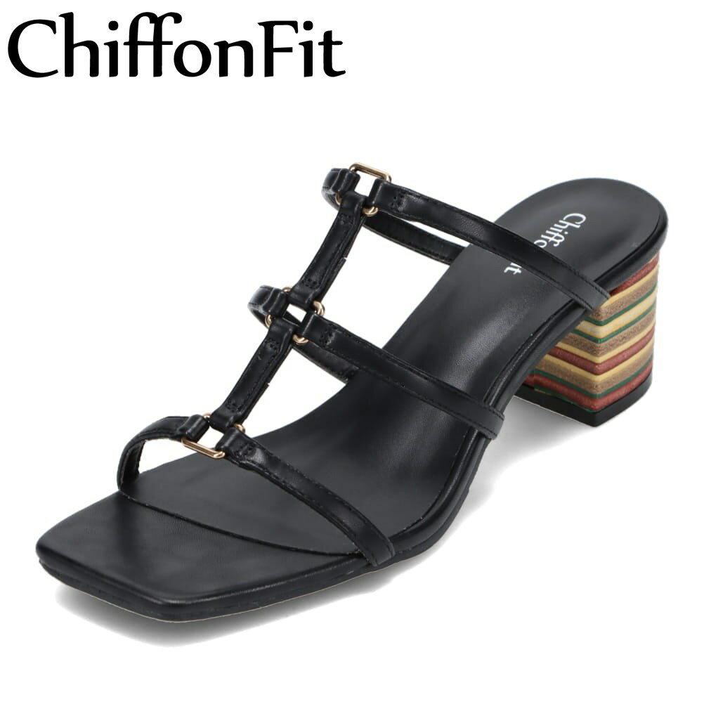 シフォンフィット ChiffonFit CF-480 レディース靴 靴 シューズ 2E相当 サンダル ミュール ヒールサンダル ミュールサンダル 美脚 スクエアトゥ スタイリッシュ ブラック TSRC