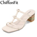 シフォンフィット ChiffonFit CF-480 レディース靴 靴 シューズ 2E相当 サンダル ミュール ヒールサンダル ミュールサンダル 美脚 スクエアトゥ スタイリッシュ アイボリー TSRC