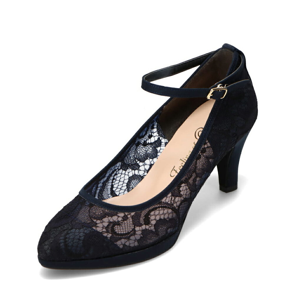 フィーリングオブユイ Feeling of yui 2221092051 27500 レディース靴 靴 シューズ 2E相当 パンプス ストラップ 美脚 レース 繊細 エレガント セレモニー ネイビー TSRC