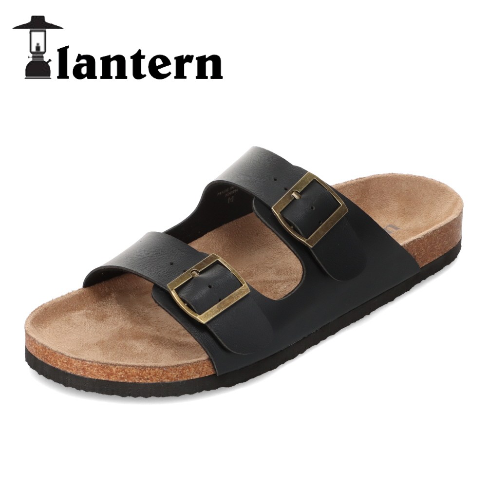 ランタン lantern LT-011 メンズ靴 靴 シューズ 2E ダブルベルトサンダル フラットサンダル サンダル スリッパ ルームシューズ つっかけ ベルト バックル ブラック TSRC
