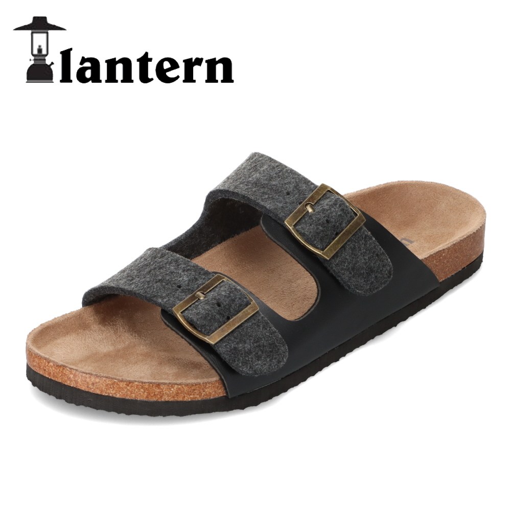 ランタン lantern LT-011 メンズ靴 靴 シューズ 2E ダブルベルトサンダル フラットサンダル サンダル スリッパ ルームシューズ つっかけ ベルト バックル ブラック×ブラック TSRC