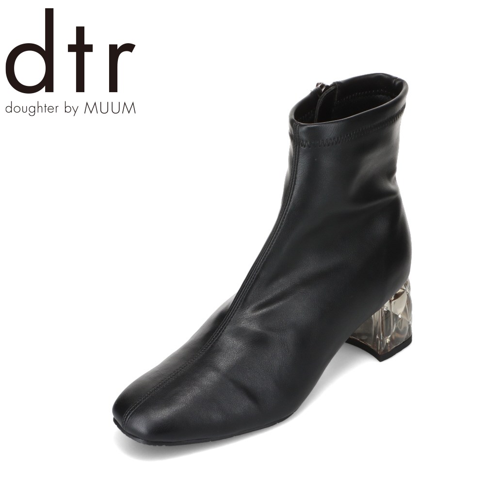 ムーム MUUM MM9700 レディース靴 靴 シューズ 2E相当 ブーツ ショート ストレッチ ラインストーン ビジュー キラキラ クリア チャンキーヒール 美脚 ブラック TSRC