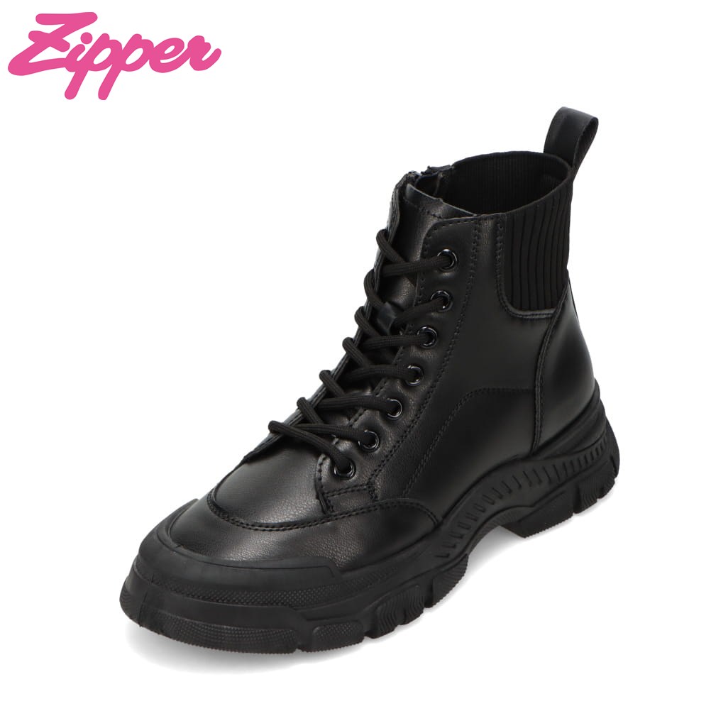 ジッパー Zipper ZP-3288 レディース靴 靴 シューズ 2E ブーツ ショート ニット 柔らかい フィット トレンド ファスナー ジッパー チャック ブラック TSRC