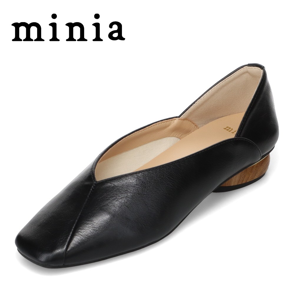 ミニア minia EC-0010 レディース靴 靴 シューズ 2E相当 パンプス ローヒール バブーシュ 2WAY Vカット モード スタイリッシュ エレガント ブラック TSRC