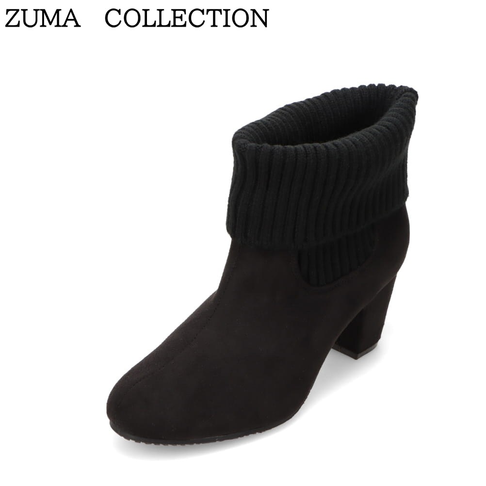 ズマコレクション zuma collection KT-5248 レディース靴 靴 シューズ 2E相当 ブーツ ニット ショート 美脚 スタイルアップ フェミニン シンプル ブラック×スエード TSRC