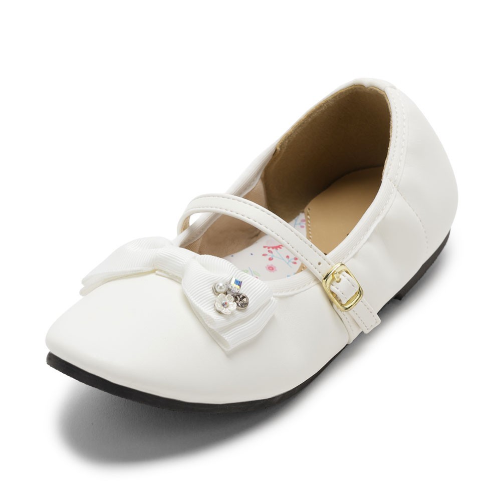 モンモン Mong Mong SMK-356 キッズ靴 子供靴 靴 シューズ 2E相当 フォーマル シューズ キッズ ストラップ 子供靴 女の子 発表会 結婚式 入学式 卒業式 エナメル リボン ビジュー キラキラ かわいい ホワイト TSRC