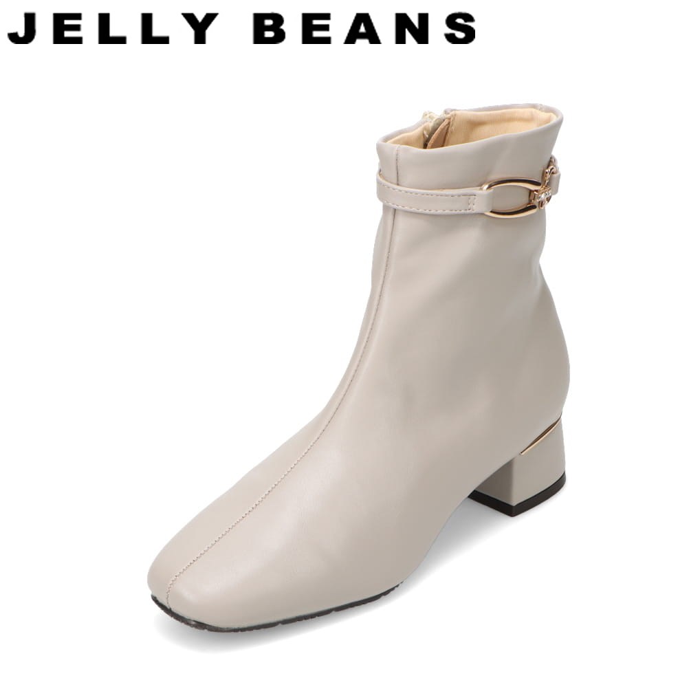 スタイルジェリービーンズ Style JELLY BEANS SJB-0041 レディース靴 靴 シューズ 2E相当 ブーツ ショート ファスナー ジッパー チャック ベルト スクエアトゥ チャンキーヒール ゴールド シンプル エレガント アイボリー TSRC