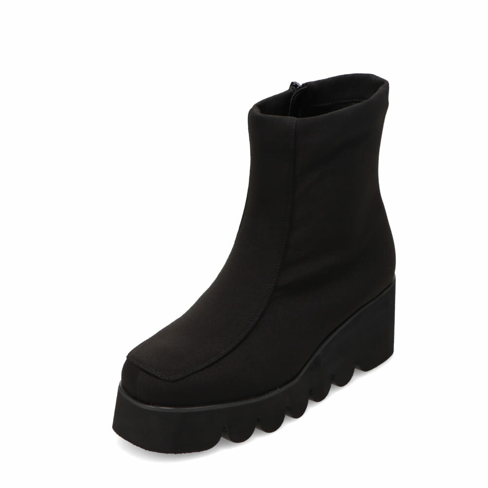 モンモン MongMong SMK-6047 レディース靴 靴 シューズ 2E相当 ブーツ ショート 厚底 歩きやすい 疲れにくい ウェッジソール シンプル ブラック×サテン TSRC