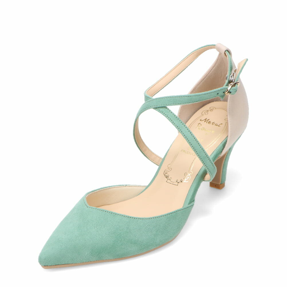 メタルルージュ Metal Rouge MR7013 レディース靴 靴 シューズ 2E相当 パンプス アンクル ストラップ 通勤 オフィス ビジネス 結婚式 パーティー フォーマル オケージョン 歩きやすい 疲れにくい ポインテッドトゥ エレガント グリーン×コンビ TSRC