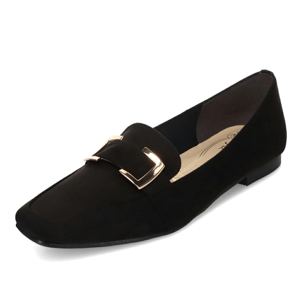 メタルルージュ Metal Rouge MR2124 レディース靴 靴 シューズ 2E相当 フラット シューズ ローファー スリッポン マニッシュ 通勤 オフィス ビジネス 結婚式 パーティー フォーマル オケージョン 歩きやすい 疲れにくい スクエアトゥ ベルト ゴールド ブラック×スエード