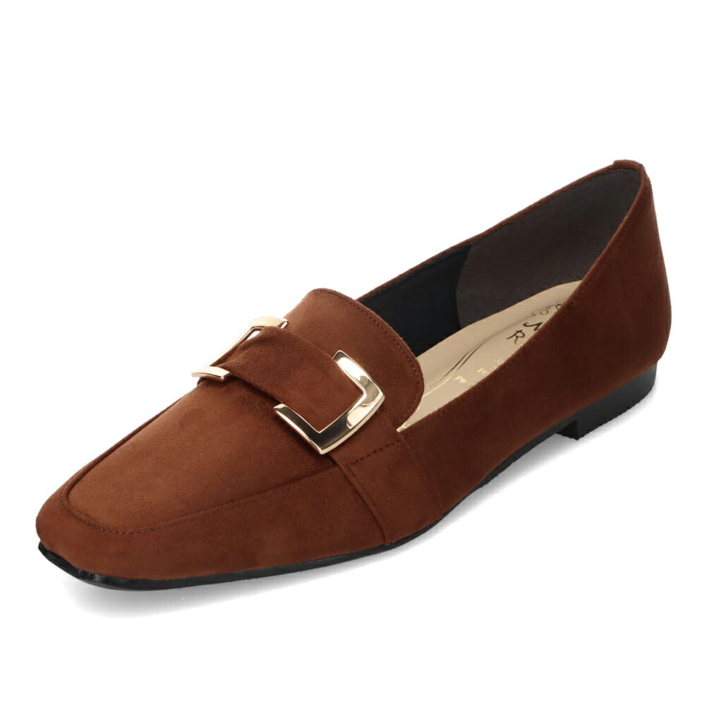 メタルルージュ Metal Rouge MR2124 レディース靴 靴 シューズ 2E相当 フラット シューズ ローファー スリッポン マニッシュ 通勤 オフィス ビジネス 結婚式 パーティー フォーマル オケージョン 歩きやすい 疲れにくい スクエアトゥ ベルト ゴールド ブラウン×スエード