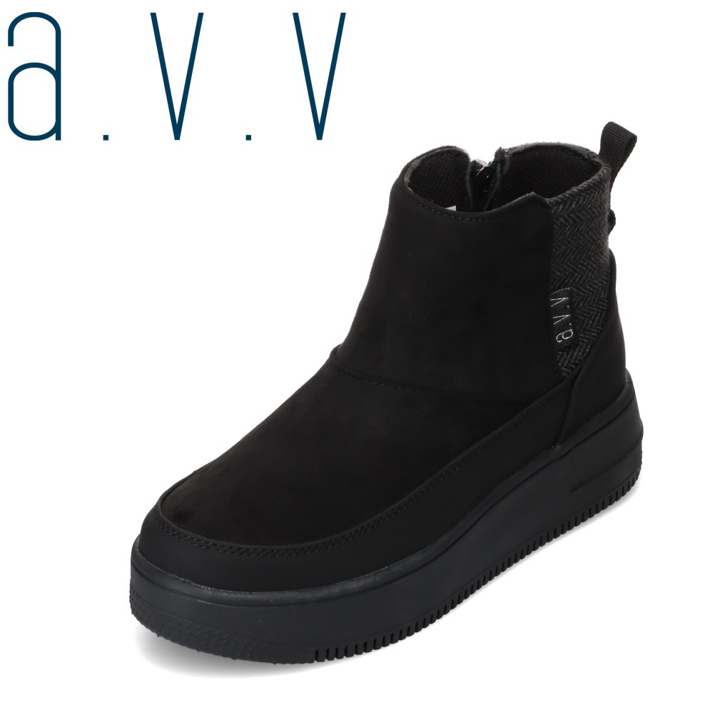 アー・ヴェ・ヴェ a.v.v avv-5130 レディース靴 靴 シューズ 3E ブーツ 防寒 ショート 美脚 厚底 ファスナー ジッパー チャック シンプル ブラック TSRC