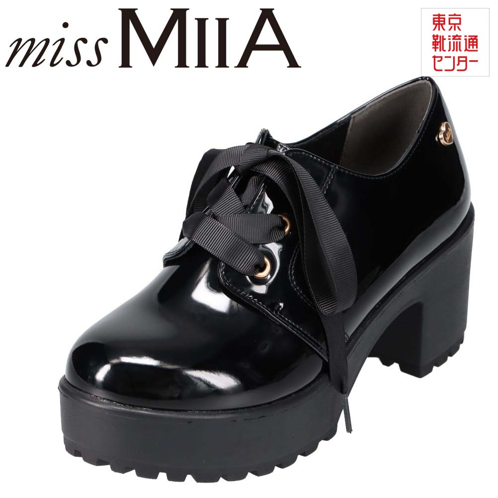 ミスミーア miss MIIA MA3711 レディース靴 靴 シューズ 2E相当 カジュアルシューズ 厚底 ボリューム レースアップ ラウンドトゥ ブラック×エナメル TSRC