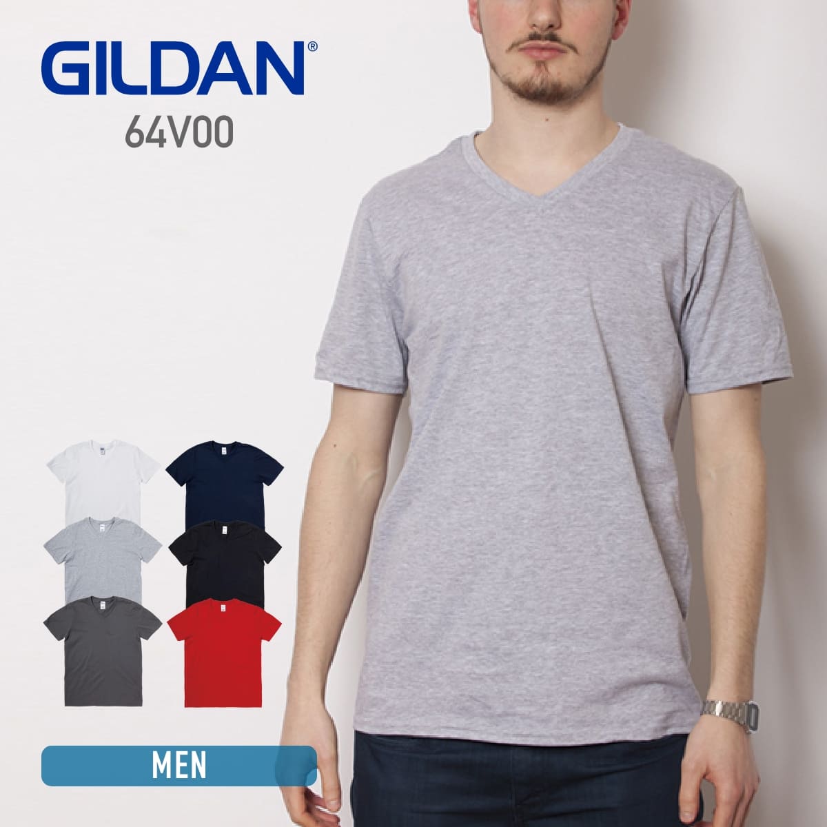Tシャツ メンズ 半袖 GILDAN ギルダン 4.5 oz ソフトスタイル VネックTシャツ 64V00 ジャパンフィット 男女兼用 シンプル