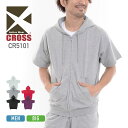 パーカー メンズ 半袖 無地 CROSS クロス 半袖ジップパーカー CR5101 裏パイル 男女兼用 ユニセックス 大きいサイズ 薄手 裏パイル お揃い シンプル ストリート スポーツ ダンス 白 黒 紺 紫 ホワイト ブラック ネイビー グレー ストロベリー ヴィオレ S M L XL 2XL 3XL