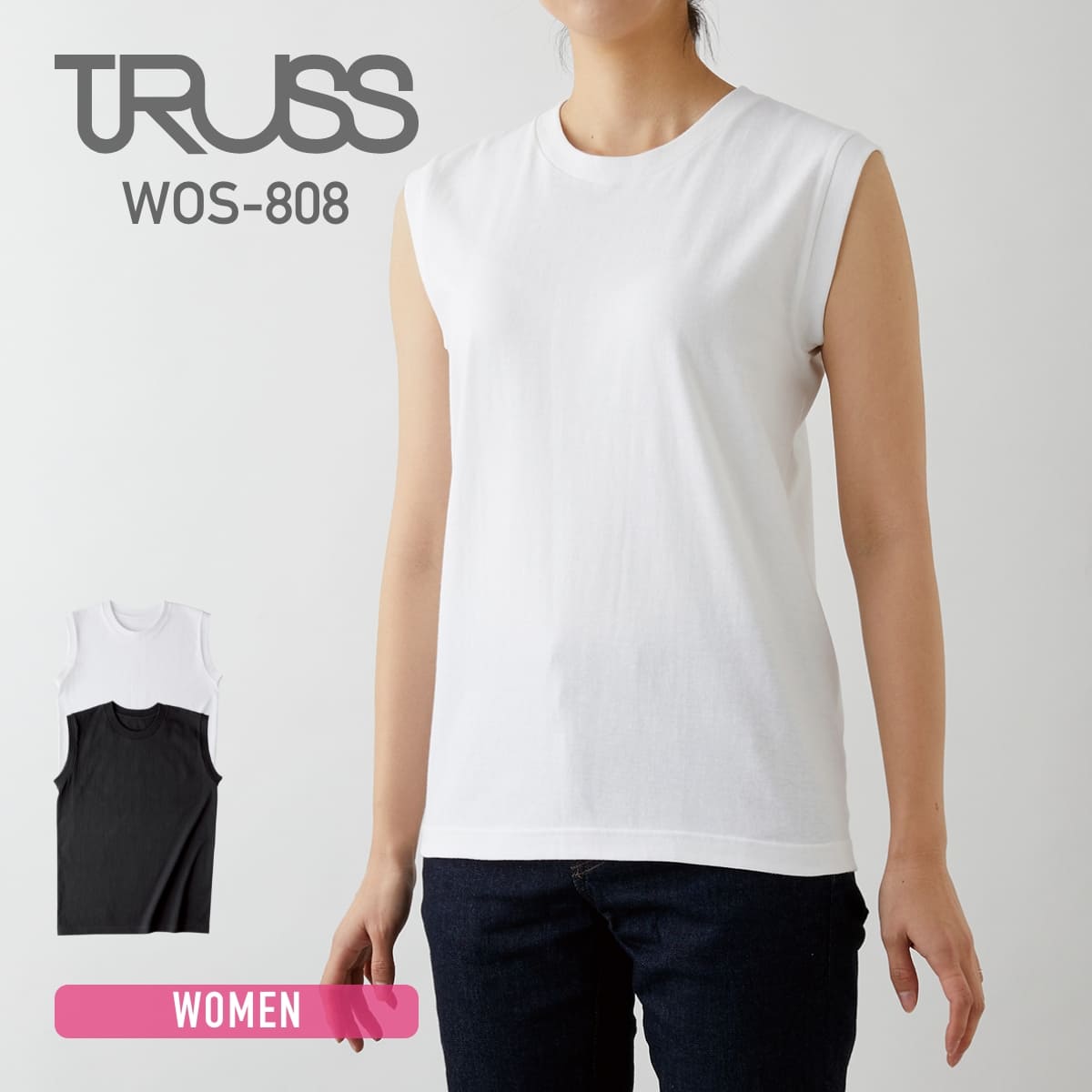 ノースリーブ レディース 無地 TRUSS トラス ウィメンズ ノースリーブ Tシャツ wos-808 女性用 袖なし コットン