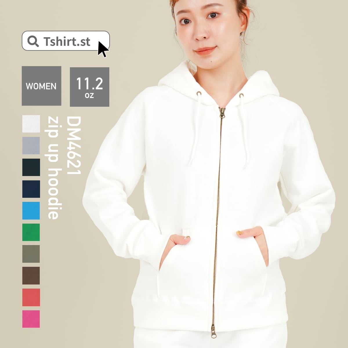 パーカー レディース 無地 demimoon 11.2オンス ZIP パーカー 裏毛 DM4621 ウィメンズ はおり パーカー ジップアップ パーカー 春 秋 冬 S M L