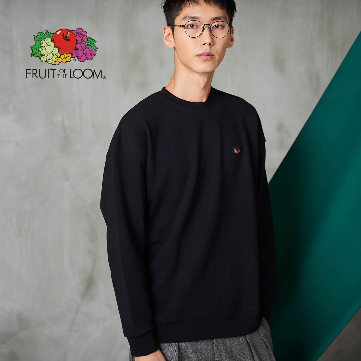 FRUIT OF THE LOOM × TokyoTshirt.st別注BLACKEDITION クルーネック スウェット (胸ワッペン) フルーツオブザルーム 白 黒 紺 グレー グリーン S M L XL