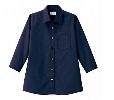 七分袖タイプの開襟シャツ 素材：ブロード　ポリエステル80％、綿20％