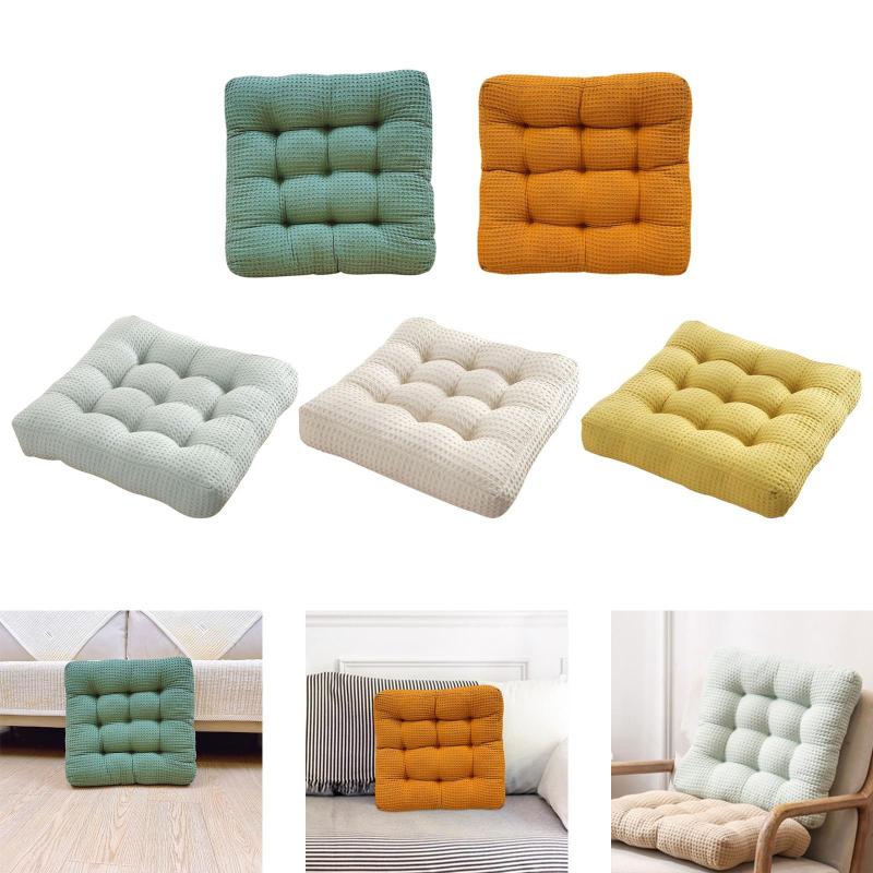 ワッフル織りチェアパッド スクエアシートクッション キッチンダイニングルーム用 17.7インチ x 17.7イ..
