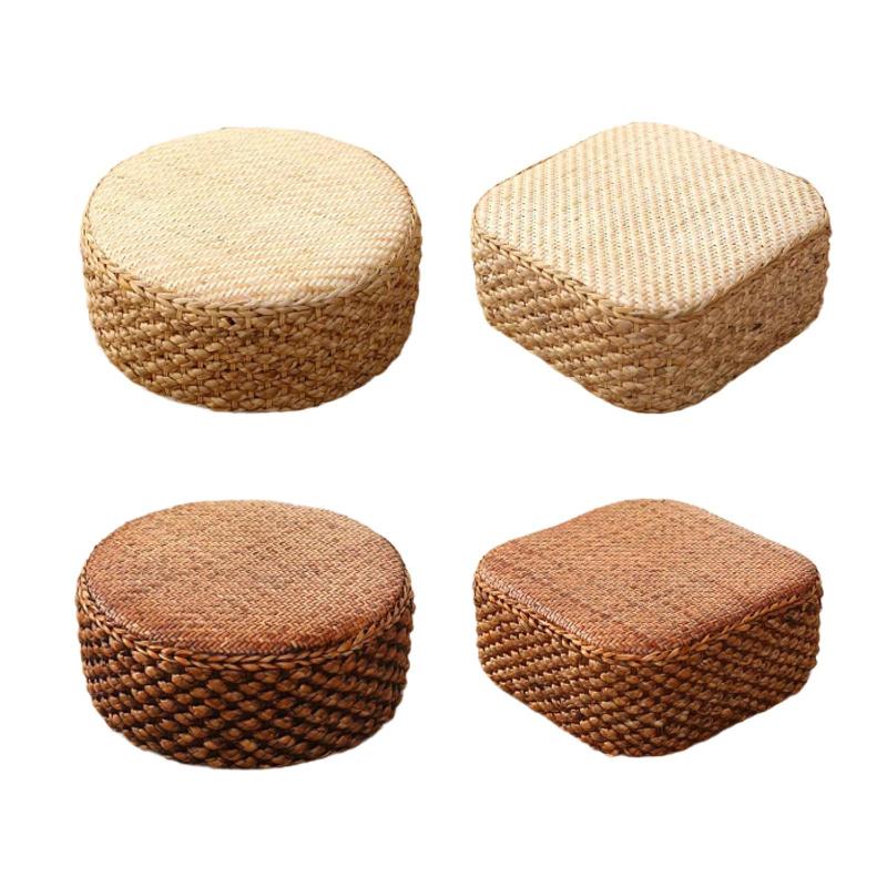 籐シートクッション フロアピロー ヨガシートピロー 装飾座枕 編み込み瞑想クッション 茶道 寝室用