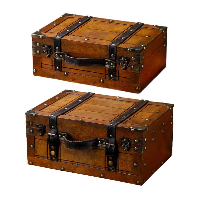 昔ながらの木製収納ボックススーツケース エレガントな多目的ヒンジ付き蓋付き