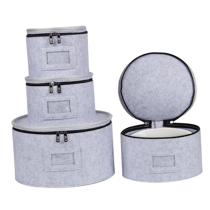 4個入り 中国製収納容器 引越し用ボックス 積み重ね可能な丸型食器収納プレート 食器用収納容器 ソーサー