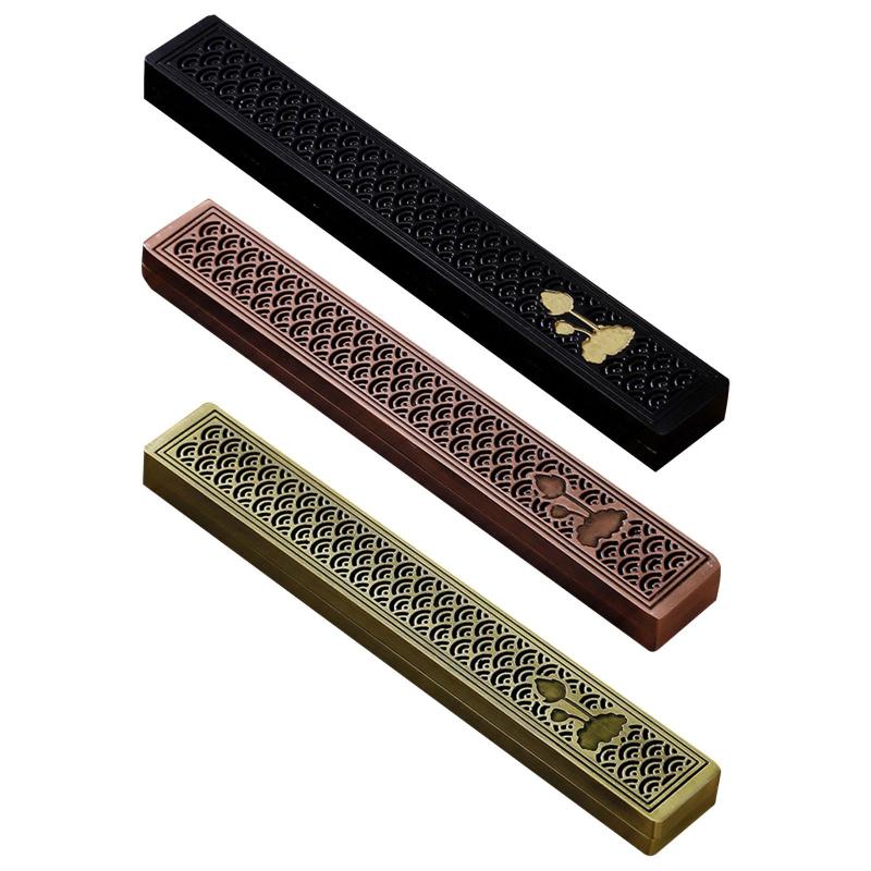 亜鉛合金製 中国製 香炉ホルダーボックス 蓮の彫刻模様 9.1x1.3x0.7インチ 香トレイ 寝室用装飾 丈夫