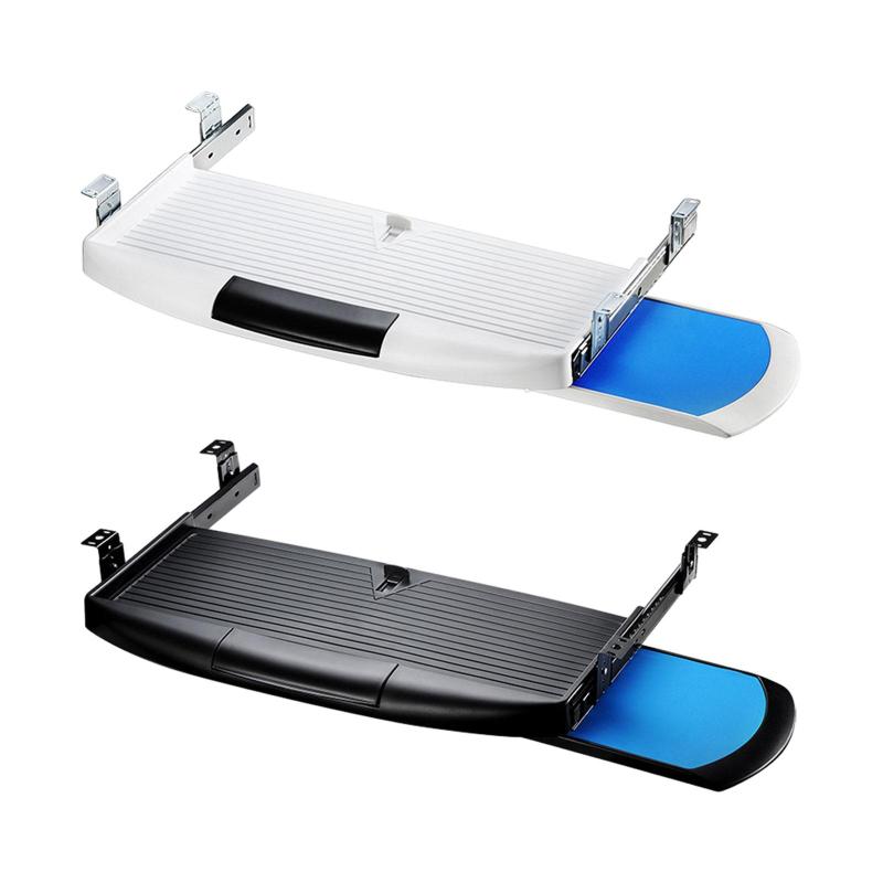 キーボードトレイ デスク下キーボードホルダー 回転式マウスプラットフォーム付き スライド式キーボー..