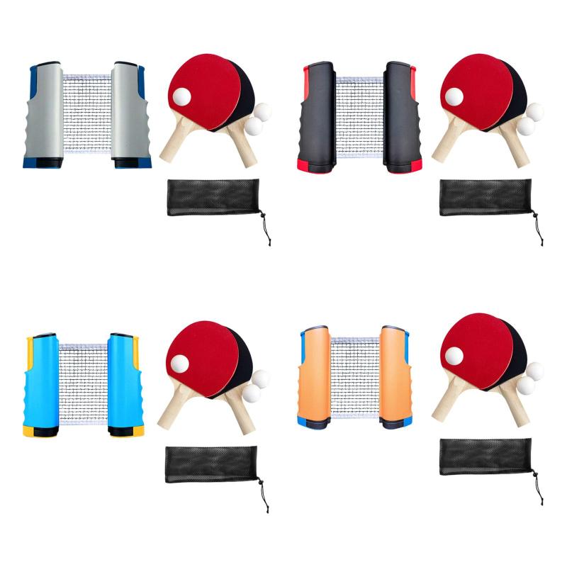 卓球ラケットセット.卓球セット.用品.練習用ラケットとボール.支柱付き伸縮式ネット