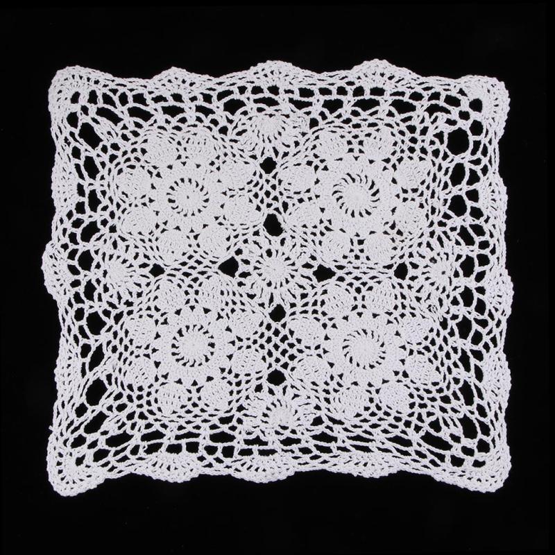 正方形の手作りの花かぎ針編みの刺繍入りドイリーットコットンレースドイリーテーブルカバーカップマッ..