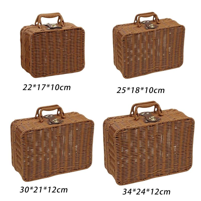 籐ピクニックバスケット ハンドル付き収納ボックス レトロなスーツケース