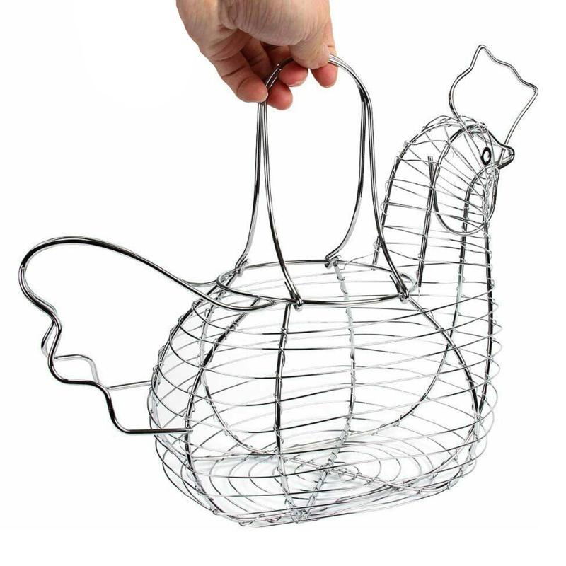 クロムメッキの鶏の形の卵ホルダー.大きな卵収納キッチンワイヤーバスケット