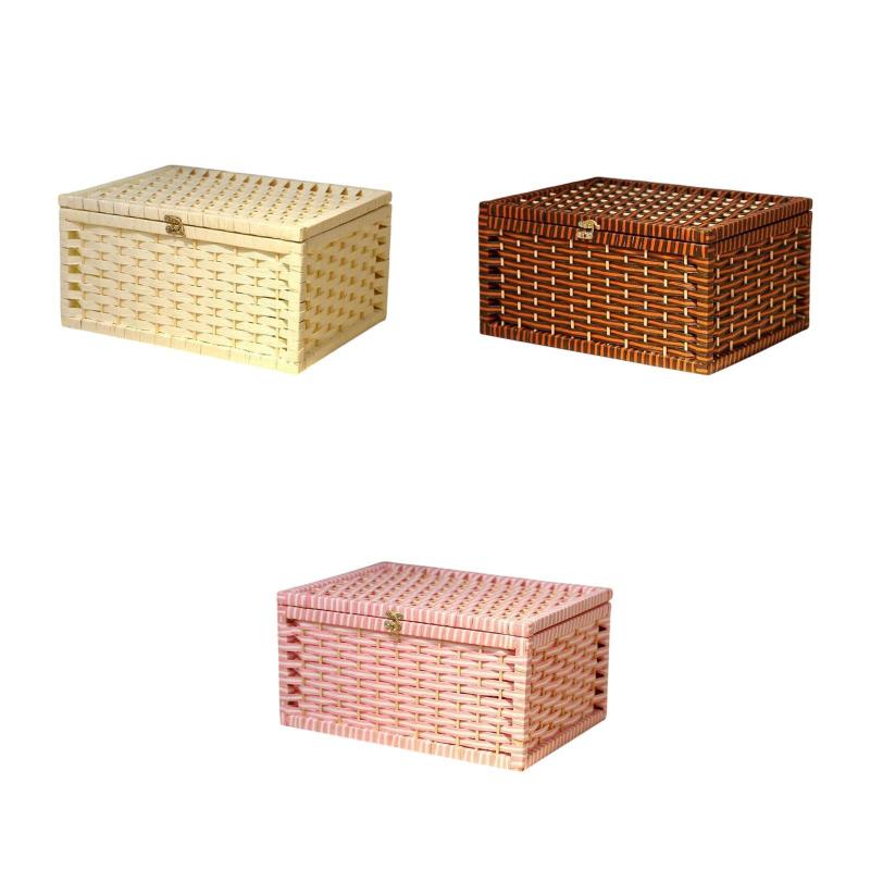 収納バスケット 蓋付き オーガナイザーケース 手編み 家庭用 長方形 棚付き バスケット ビン ハンパーボックス デスクルーム ランドリー用