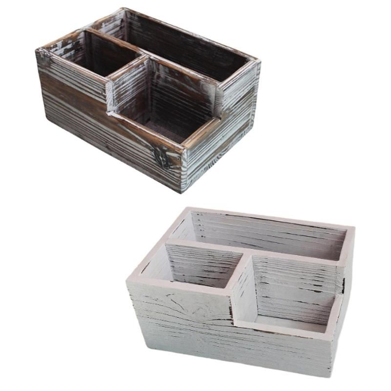 木製リモコンホルダー デスクトップオーガナイザー 多機能 素朴な収納ボックス ペンホルダー 寮 オフィス ベッドサイドテーブル デスク用