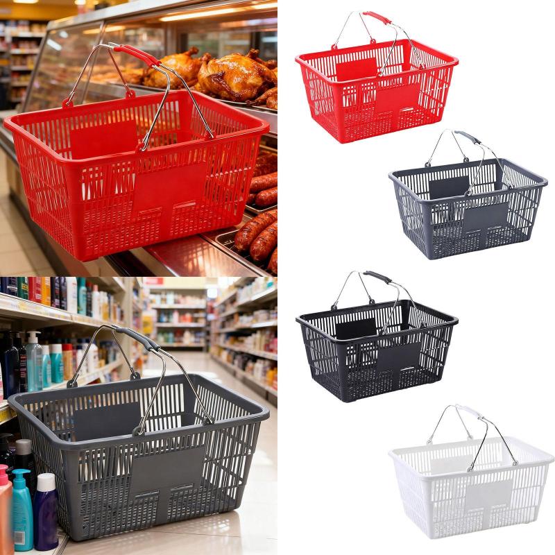 ハンドル付きショッピングバスケット ポータブルメタル軽量収納バスケット スーパーマーケットオーガナイザー 食品 果物 地下室 バスルーム用