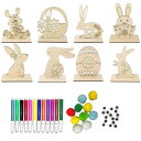未完成のイースターバニーエッグ ウッドスライス アート DIY 絵画 クラフト 春用