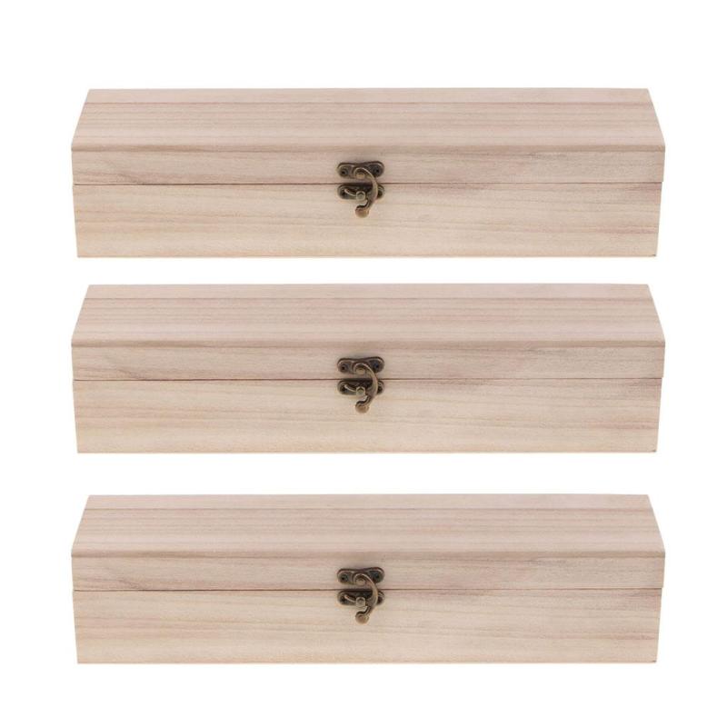 3x 長方形の木箱ジュエリー収納ボックスケース.ロッククラスプ付き