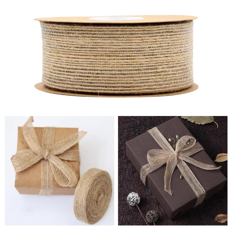 ロール生地黄麻布織リボン10ヤード.クリスマスツリーリボン工芸品.ジュート結婚式の装飾.自然な色.休日..
