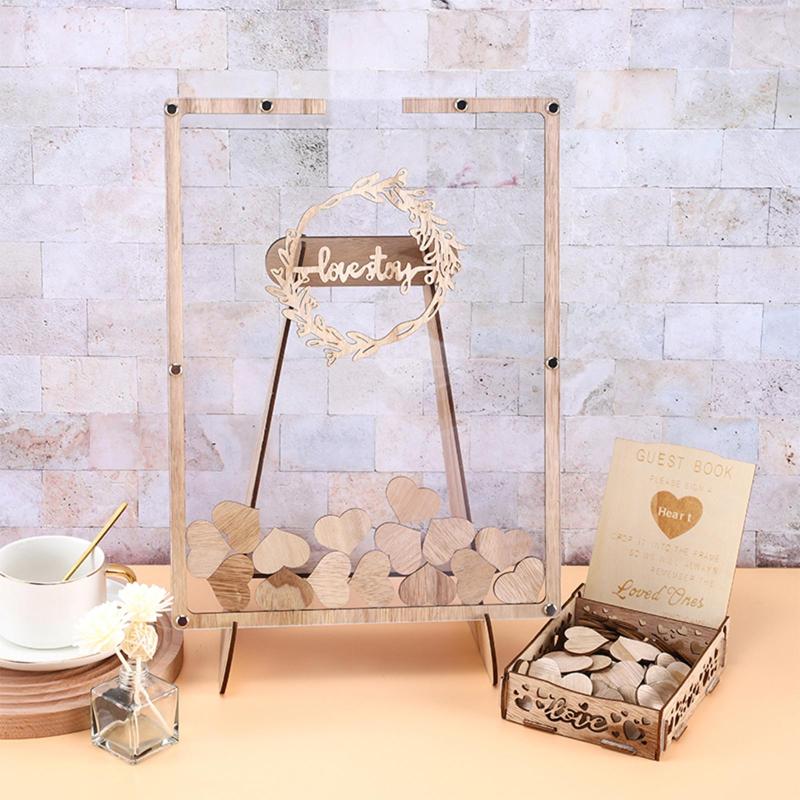 素朴なウェディングゲストブック ハートドロップボックス 80個のブランクハート ビジターサインブック ゲストレジストリー ベビーシャワーの装飾用