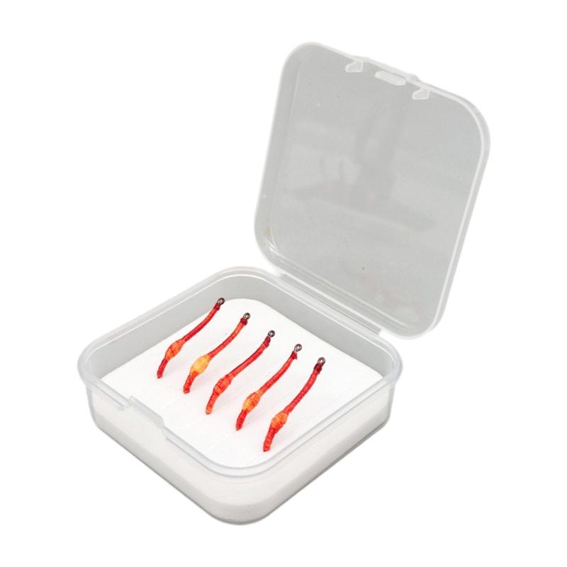 5ピース ワームフライ リアルな実用的 キャリーケース付き 高炭素鋼フック